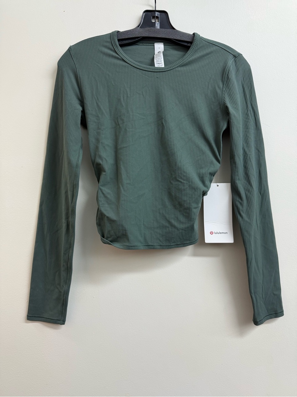 LuluLemon All It Takes Back-Twist Rib Long Sleeve in Dark Forest